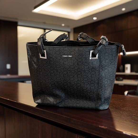 Calvin Klein Charcoal Monogram Tote - Picture 2 of 3